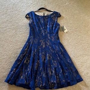 Danny and Nicole: Royal blue/Nude A-line Zip-up Dress size 6